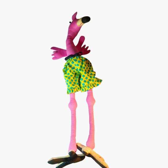 Pink Flamingo Plush Doll Green Blue Polka Dot Shorts Tall floppy Tropical 31 in - Picture 3 of 8